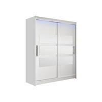 SCHWEBETÜRENSCHRANK Westa VII, mit RGB LED Beleuchtung - Silberfarben/Weiß, Holzwerkstoff/Metall (150/200/58cm) - MIRJAN24