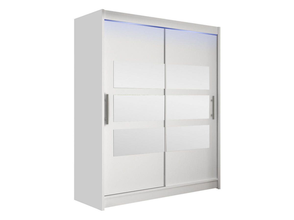 SCHWEBETÜRENSCHRANK Westa VII, mit RGB LED Beleuchtung - Silberfarben/Weiß, Holzwerkstoff/Metall (150/200/58cm) - MIRJAN24
