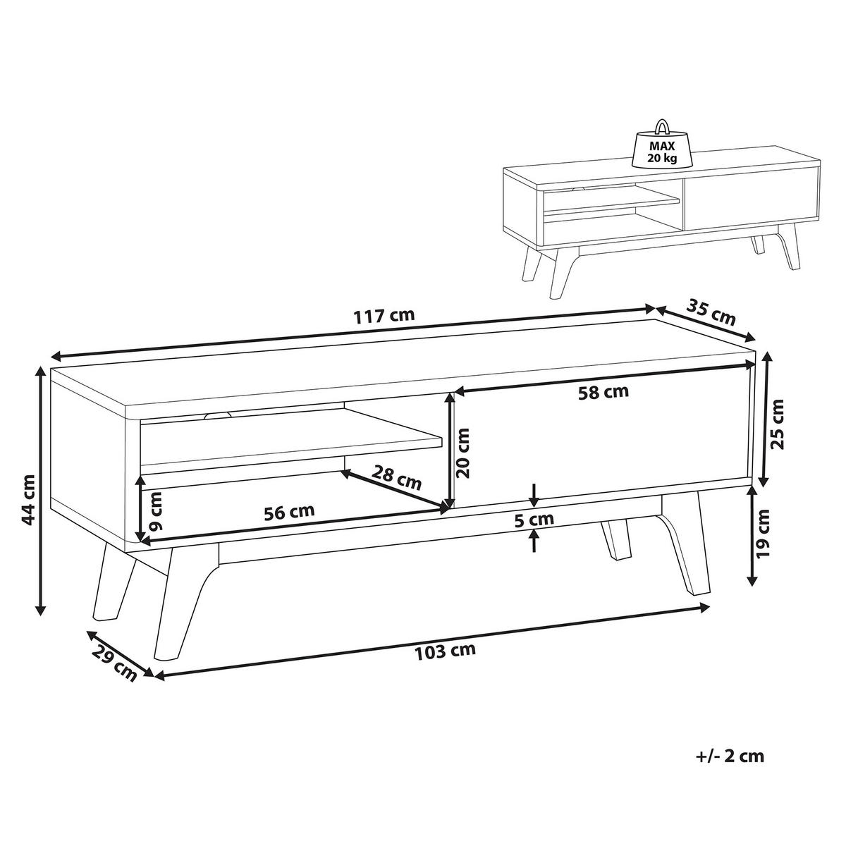 TV-MÖBEL Dunkelbraun, Weiß BUFFALO 35/117/44 cm - Dunkelbraun, Holzwerkstoff (117/44/35cm) - Beliani
