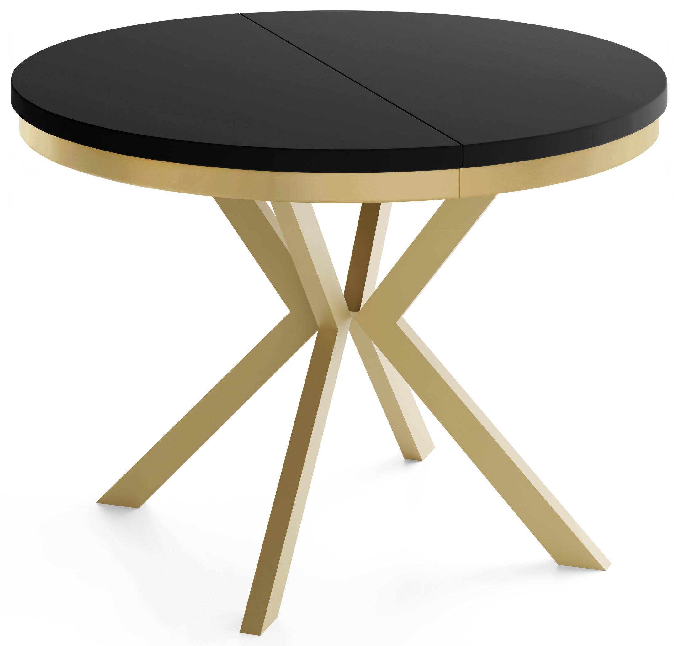 ESSTISCH Dina runder ausziehbarer, Schwarz 90-170/90/76 cm - Goldfarben/Schwarz, Holzwerkstoff/Metall (90/170/76cm) - WFL GROUP