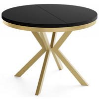 ESSTISCH Dina runder ausziehbarer, Schwarz 90-170/90/76 cm - Goldfarben/Schwarz, Holzwerkstoff/Metall (90/170/76cm) - WFL GROUP