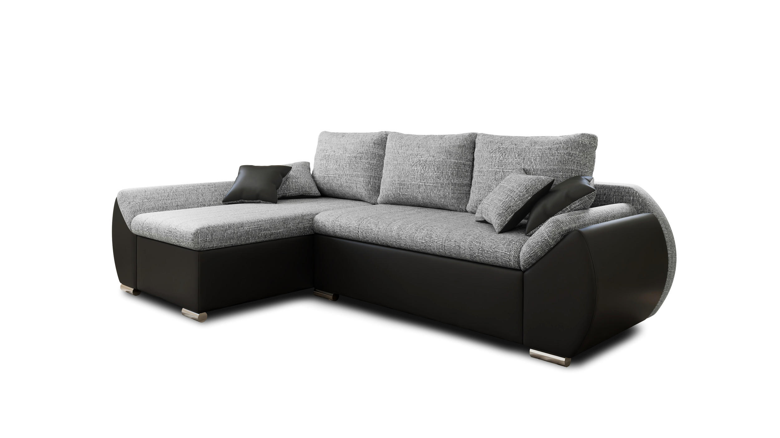 ECKSCHLAFSOFA ALEX – Grau + Schwarz (Lawa 05 + Soft 11) + Hocker - Links - Grau, Holzwerkstoff/Metall (275/155cm) - Möblo
