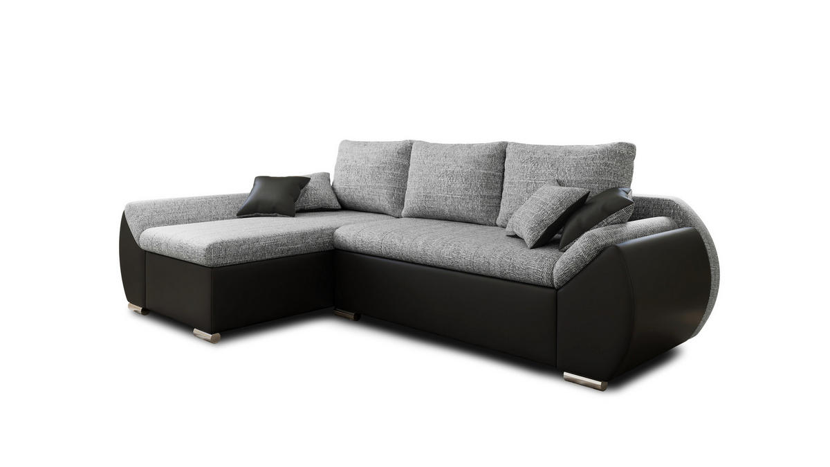 ECKSCHLAFSOFA ALEX – Grau + Schwarz (Lawa 05 + Soft 11) + Hocker - Links - Grau, Holzwerkstoff/Metall (275/155cm) - Möblo