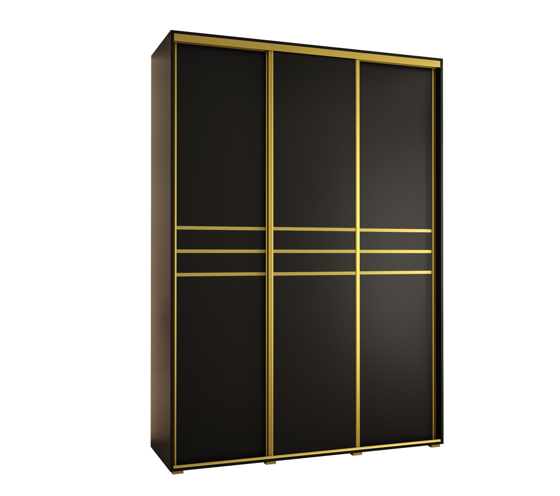 Abiks Möbel Schwebetürenschrank Schwarz, Schwarz, Gold 180x235x45 cm