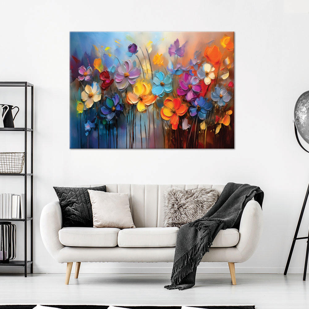 WANDBILD bunt bemalte blumen - Multicolor, Textil (60/40cm) - Feeby