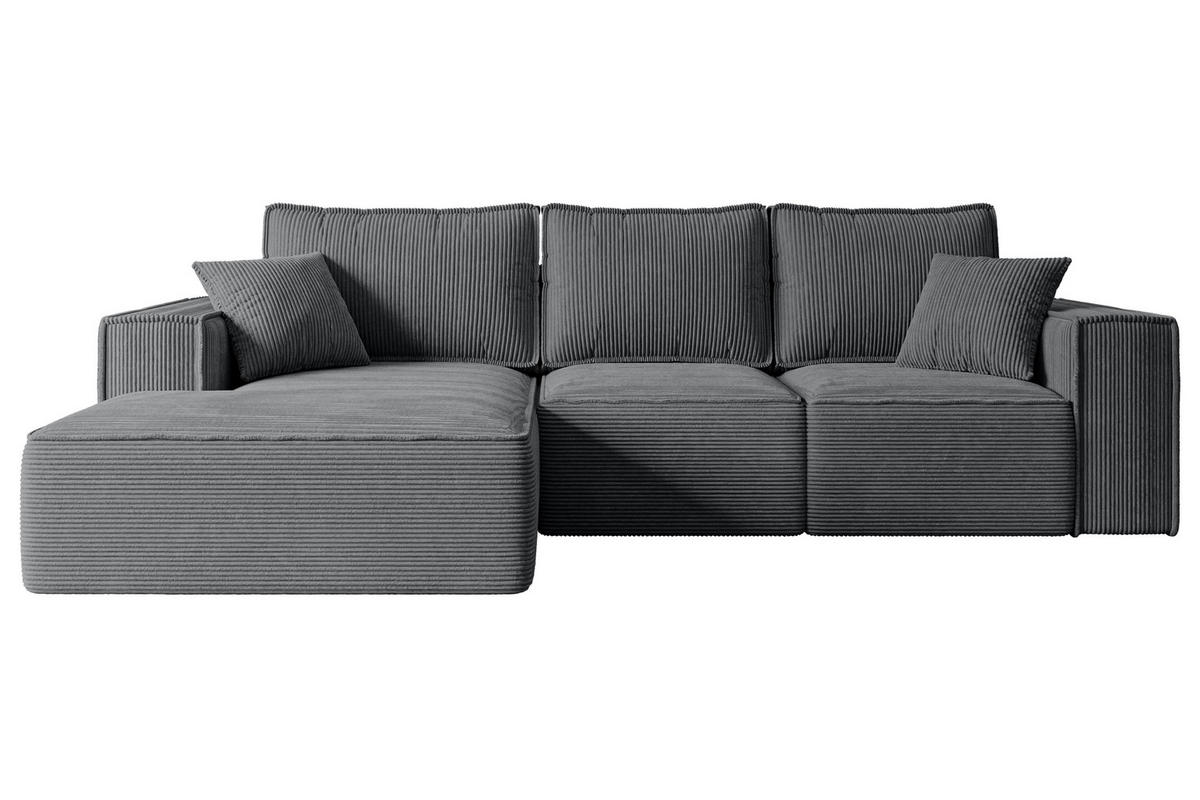 ECKSOFA mit Schlaffunktion und Bettkasten SERRA-L-S - 266x161x87 cm Duneklgrau Cord - Dunkelgrau/Schwarz, Holzwerkstoff/Kunststoff (266/161cm) - ALTDECOR