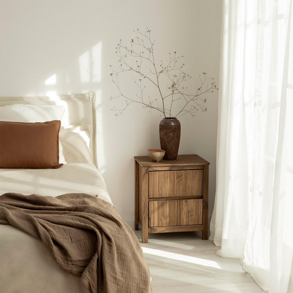 NACHTTISCH 2 SCHUBLADEN Hanne Natürlich 50 cm x 58 cm - Naturfarben, Holz (50/58/39cm) - Klast Home