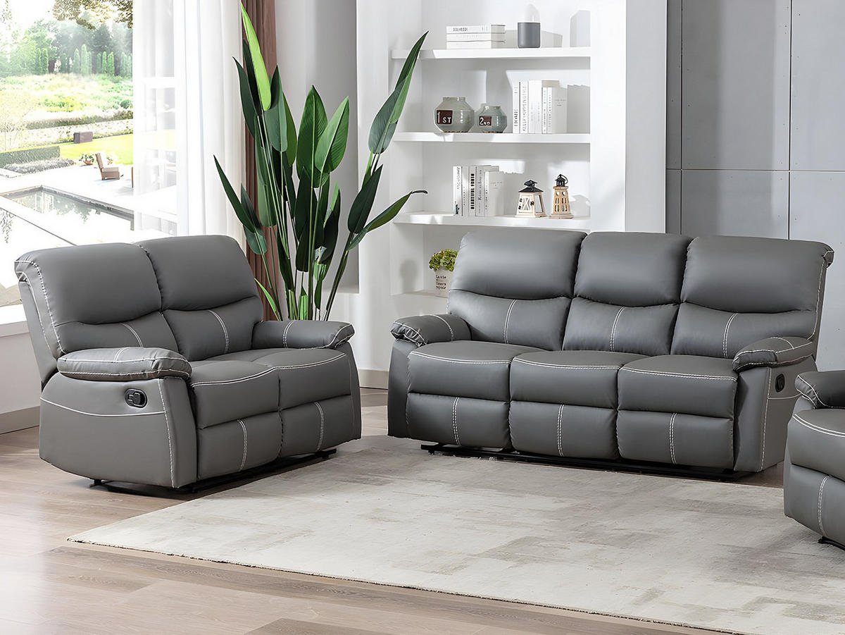 COUCHGARNITUR - 5 Personen - kunstleder - grau Canby - Grau, Leder/Kunststoff (133/95/90cm) - Vente-Unique