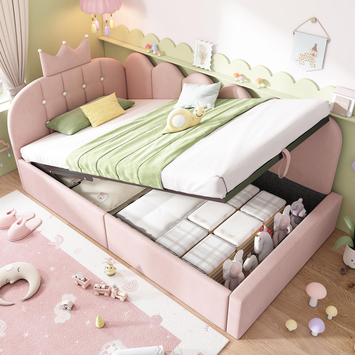 KINDERBETT 90/190 cm DE-00316, in Rosa, hydraulischem Stauraum - Rosa, Metall (90/190cm) - ComfortXL