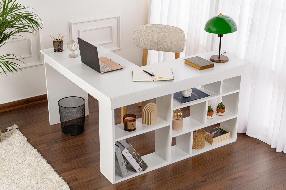 SCHREIBTISCH vesper weiss - Weiß, Holz (130/120/72cm) - Habitat Garten