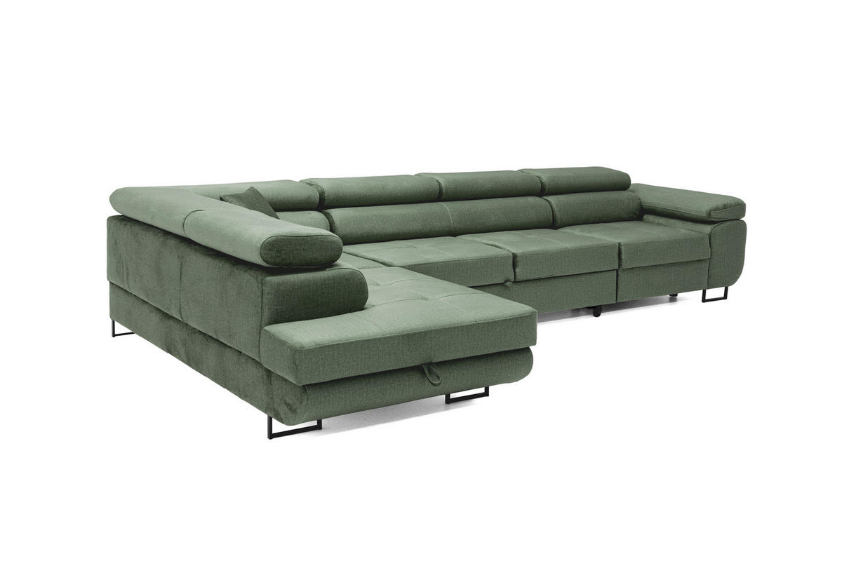 ECKSOFA WILD MAXI Links Dunkelgrün - Chromfarben/Dunkelgrün, Holz/Textil (350/203cm) - Muffo