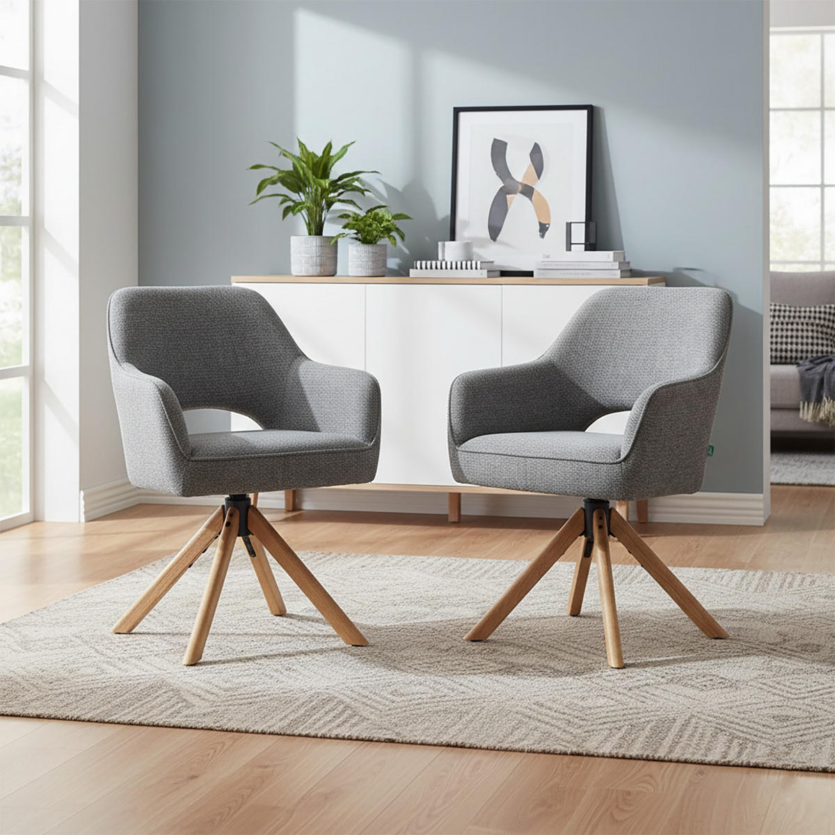 DREHSTUHL Mika-Lara 2er-Set - Honigeiche/Dunkelgrau, Eichenholz/Holz (60/87/65cm) - DUBI Möbel