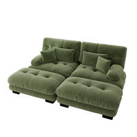 2-SITZER SOFA Chenille Grün mit Ottomans und Kissen - Grün, Textil (220/81/145cm) - WISHDOR