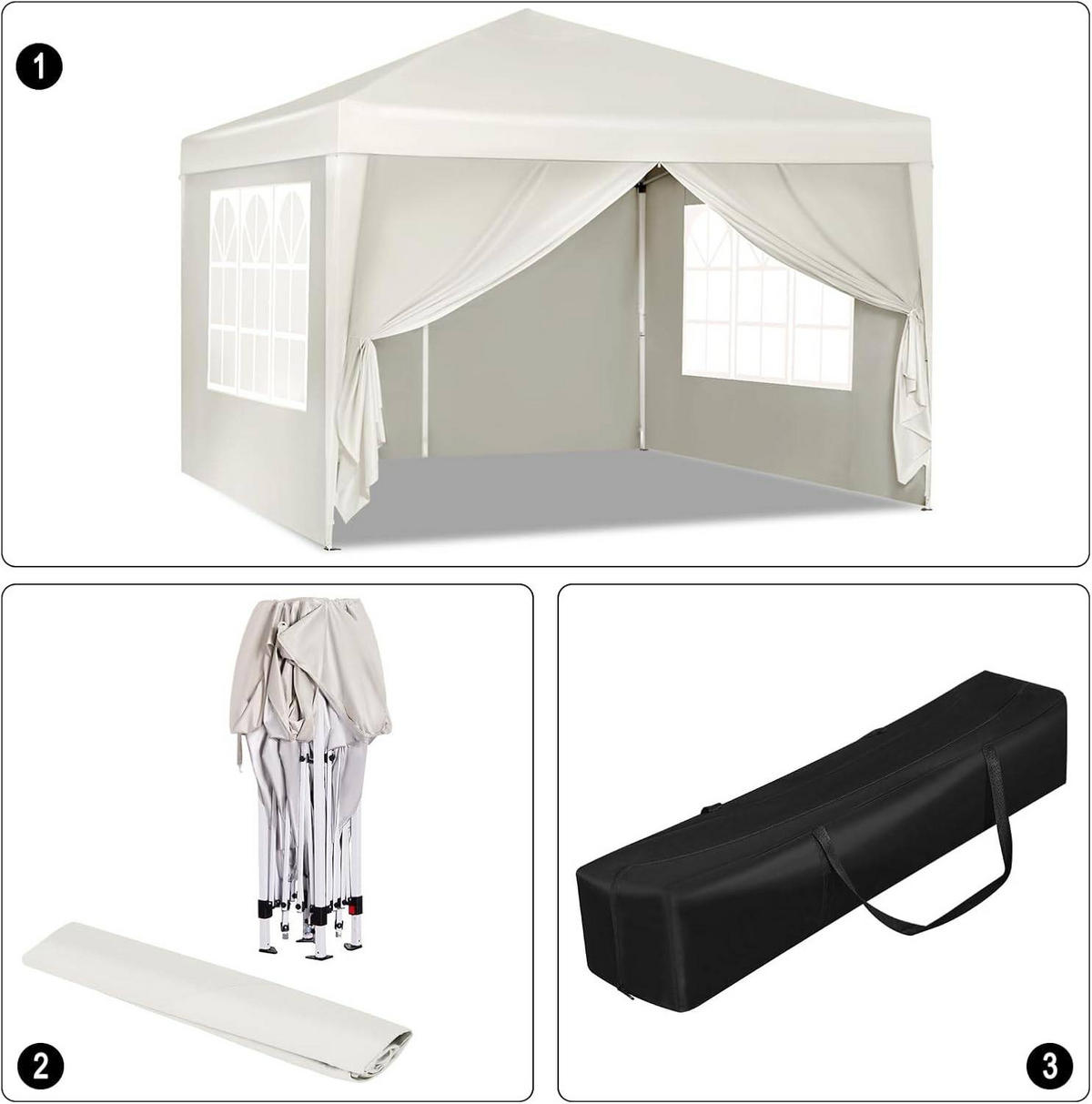 PAVILLON Pop-Up wasserdichter Faltpavillon, aus Oxford Metallrahmen 3 x 3 m - Beige, Metall (300/300/260cm) - Woltu