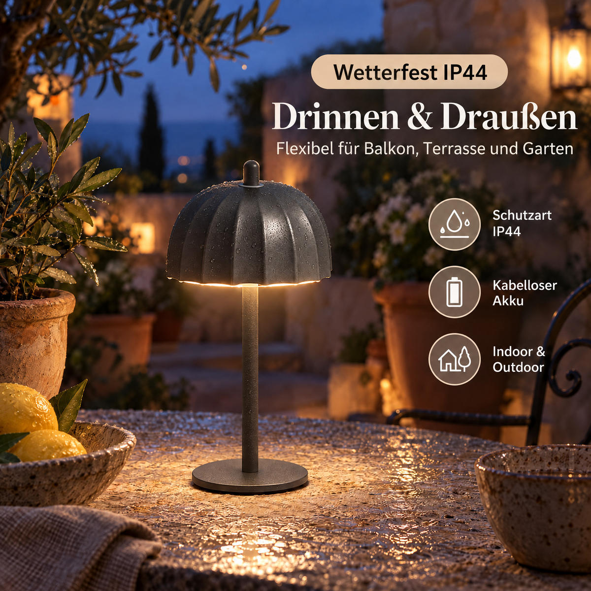 LED-TISCHLEUCHTE Umbrella schwarz 21cm Metall 2er-Set - Schwarz, Metall (10/10/21cm) - Northpoint