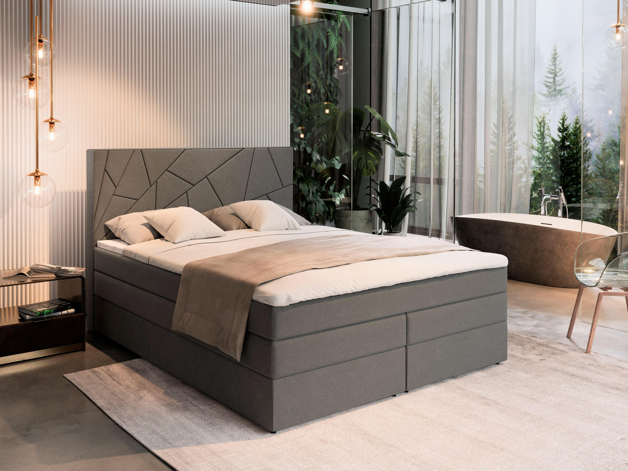 BOXBETT TRANI 140x200 cm mit Matratze und Topper - Grau - Grau, Holz (140/200cm) - MASSENO