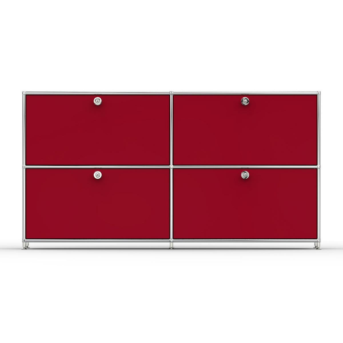 AKTENSCHRANK, 4 Klappen & Schloss, Breite 152 cm, Rubinrot - Chromfarben/Silberfarben, Metall (40/80.5/152.2cm) - Versee