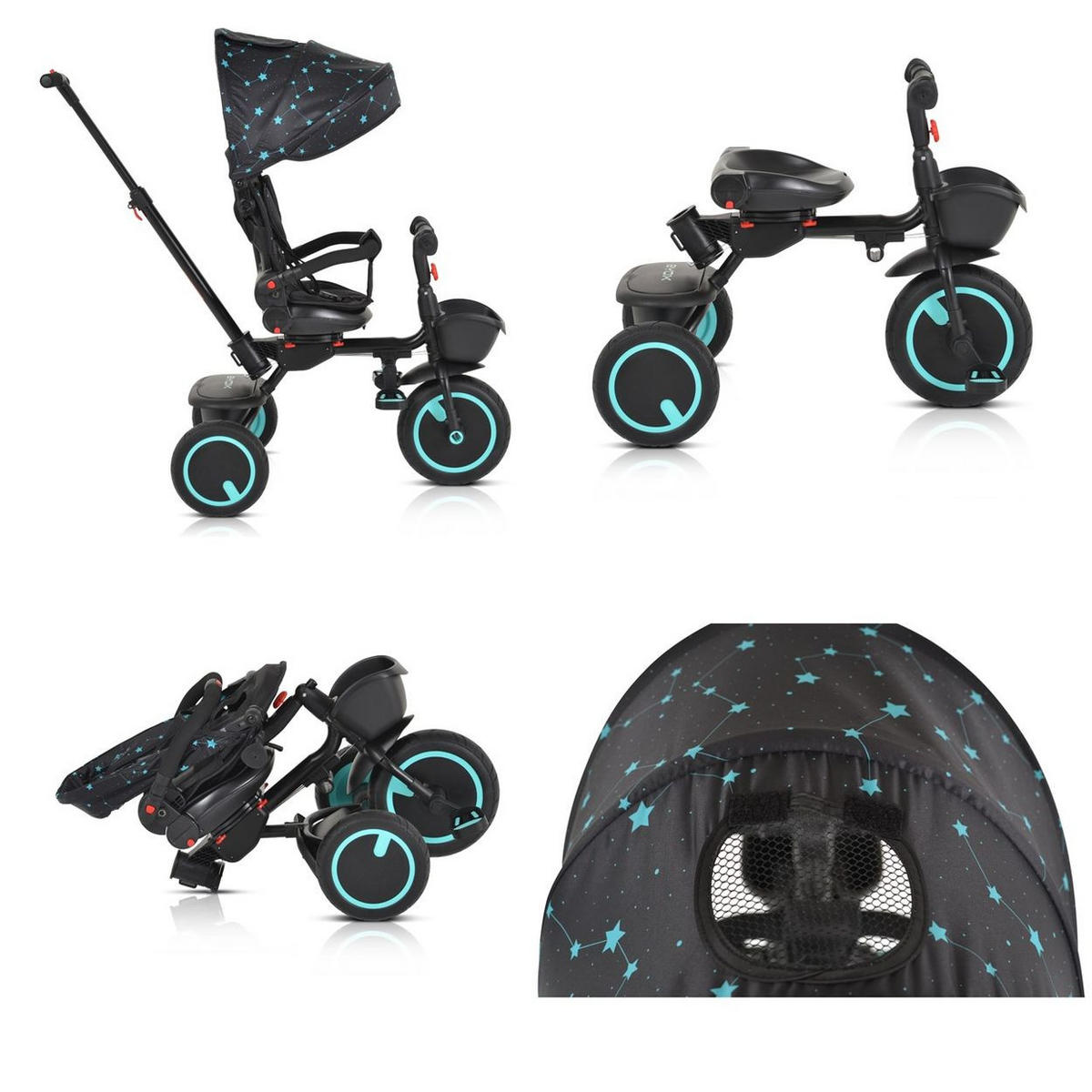DREIRAD Orion faltbar türkis PU-Reifen, drehbarer Sitz, Schiebestange - Blau, Metall (72/52/103cm)