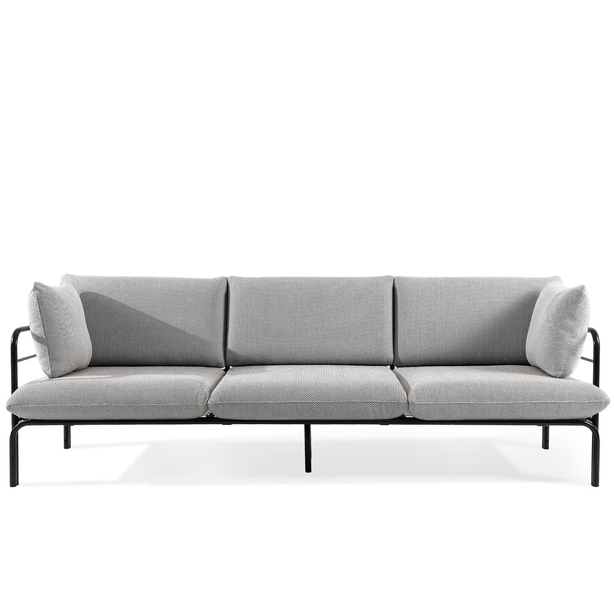 GARTENSOFA RAMBE 3-Personen mit Kissen, Anthrazit - Dunkelgrau/Anthrazit, Textil/Metall (225/80/80cm) - KONSIMO®