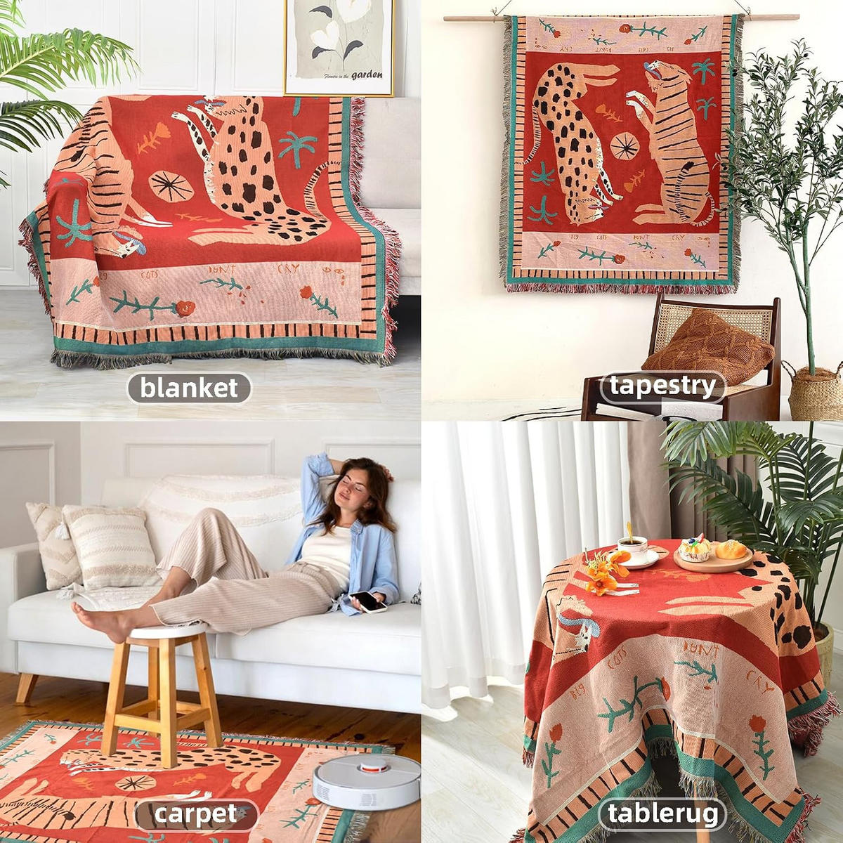 DECKE – 130 x 160 cm – Beidseitiges Muster - Rot, Textil (160/130cm)