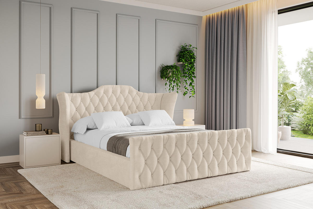 POLSTERBETT mit Bettkasten, Fußteil und Lattenrost, Boxbett mit Matratze H3/H4 - ZORAN-Z 180x200 Beige - Creme, Holzwerkstoff/Textil (180/200cm) - ALTDECOR
