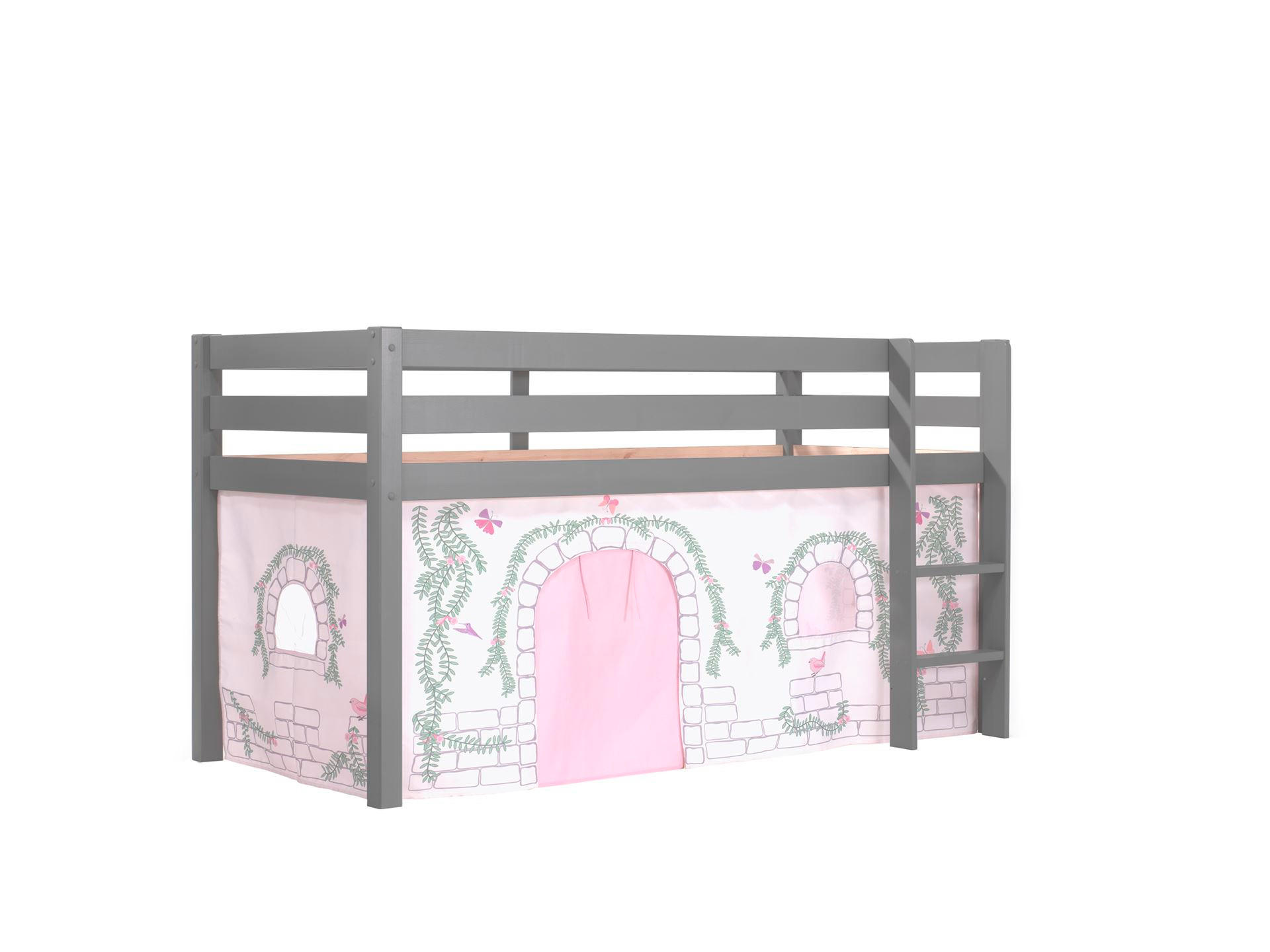KINDERBETT Karolina 210x114x106 Massivholz Grau Textilset Burg 1 - Hellgrau/Grau, Holz (90/200cm) - 58aufmkessel