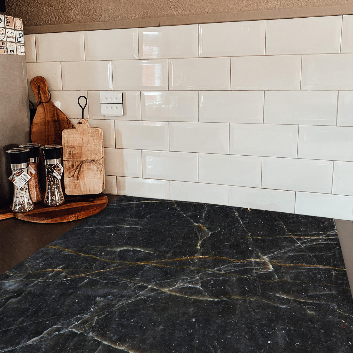 HERDABDECKPLATTE Marmor - Schwarz - Gold - Grau - Marmorstruktur Induktionsmatte 78x78 cm - Goldfarben, Kunststoff (78/78/0.2cm) - MuchoWow