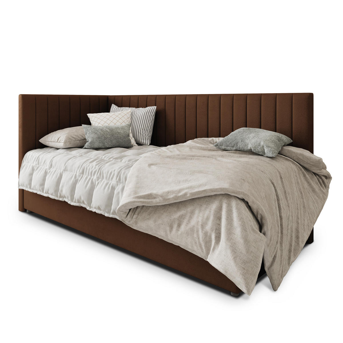 POSTEL BOXSPRING ARIS 80x200 cm, s matrací a úložným prostorem, hnědá - hnědá, kompozitní dřevo/textil (80/200cm) - MASSENO