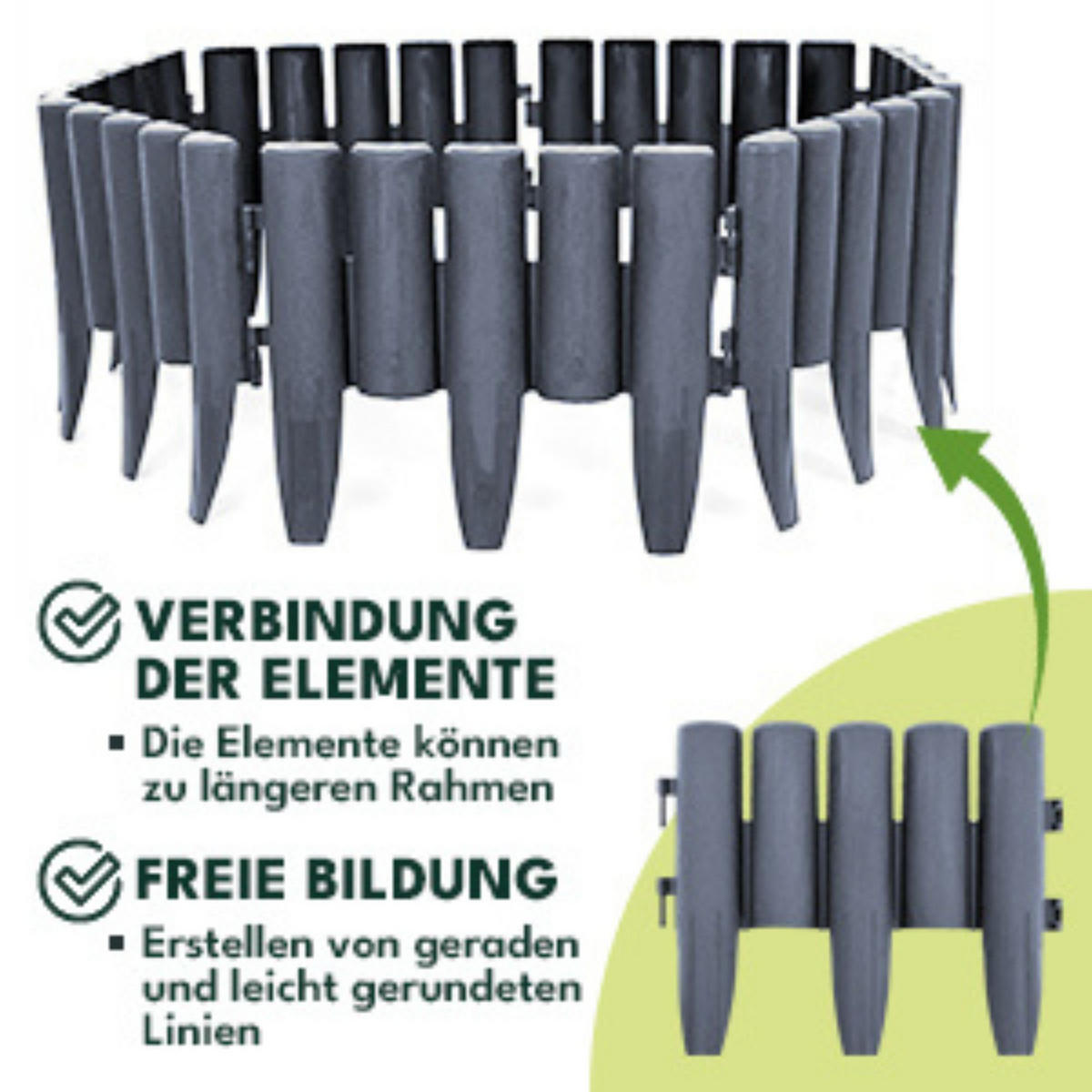 RASENKANTE 10-er Set Kunststoff Grau - Grau, Kunststoff (5/15/28cm) - KRUMAD