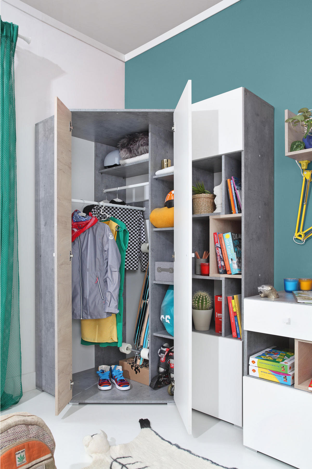 DREHTÜRENSCHRANK GALIA 90/190/90cm 2-türig Beton - Weiß/Grau, Holzwerkstoff (90/190/90cm) - MASSENO