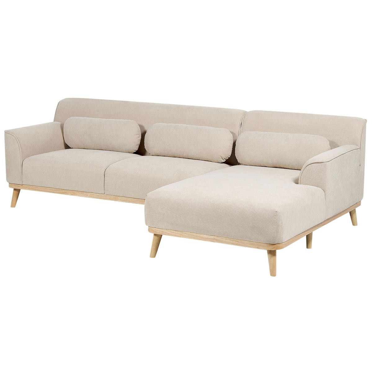3-SITZER-ECKSOFA Cord hellbeige rechtsseitig Simos - Hellbraun/Beige, Textil (264/159cm) - Beliani