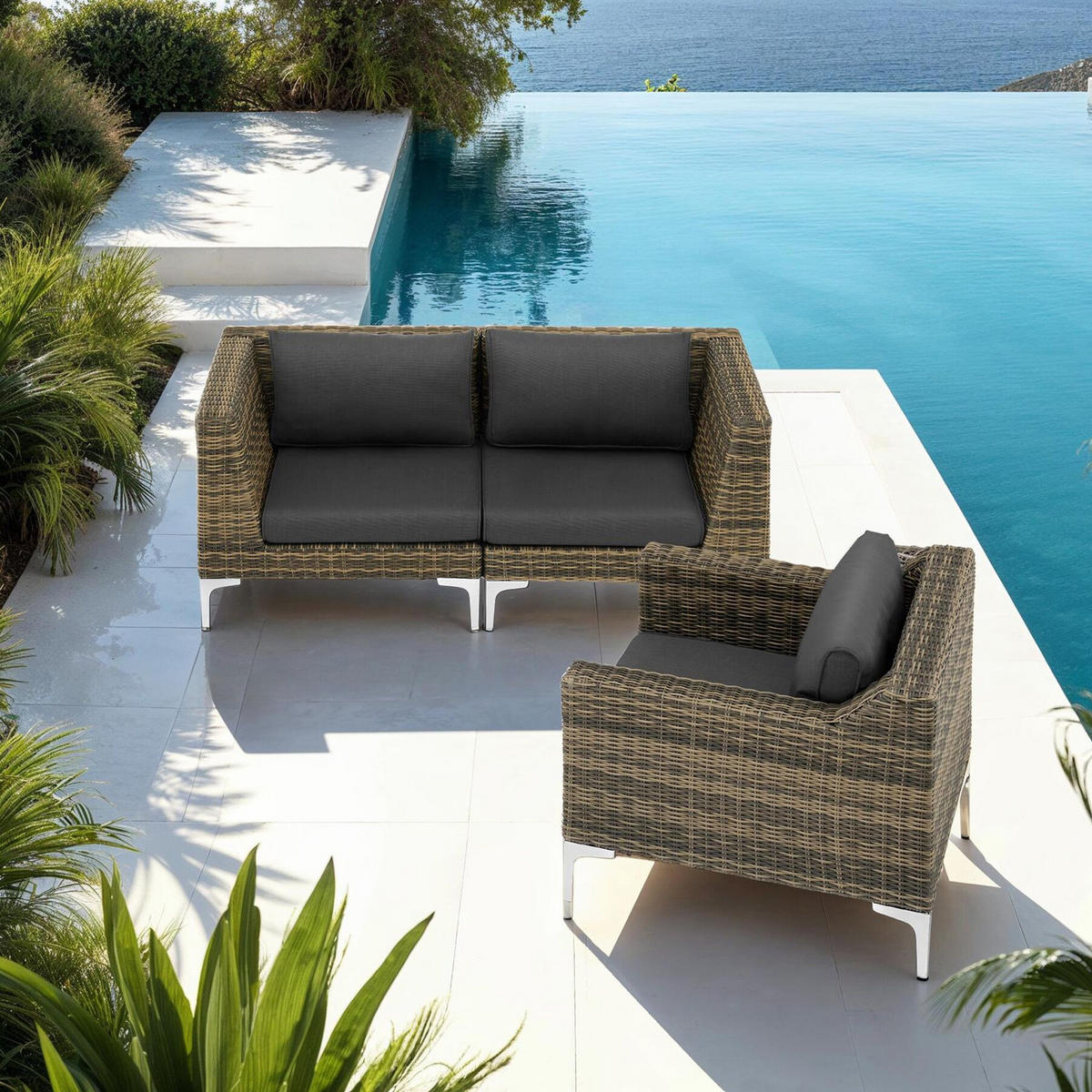GARTEN-LOUNGE-SET Villanova,kein Aufbau,anthrazit-meliert - Anthrazit, Kunststoff - tectake