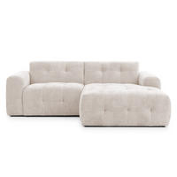 ECKSOFA mit Ottomane rechts, raffinierten Steppungen, Wellenunterfederung, B234/T161/H79 cm, Chenille-Bezug in Beige / 21035 - Beige/Schwarz, Kunststoff/Textil (234/79/161cm) - luma-home