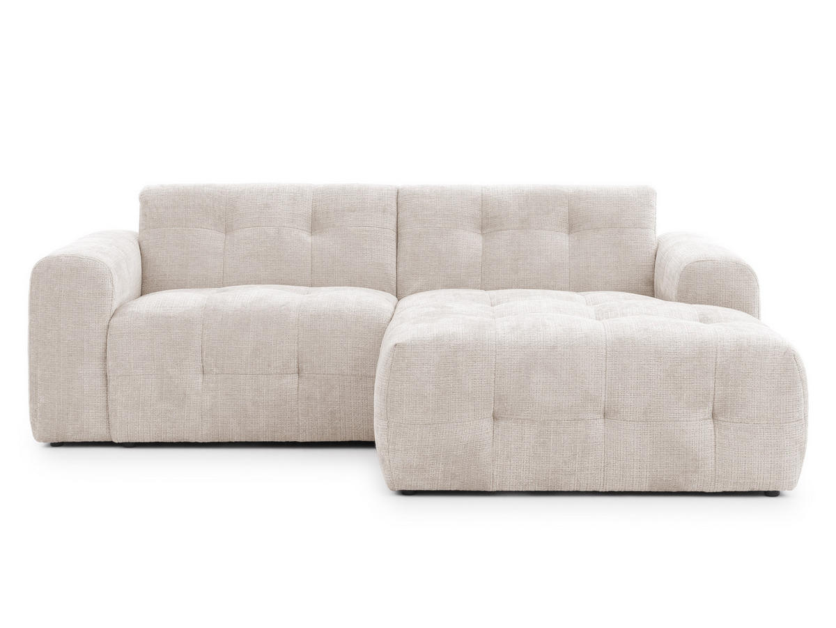 ECKSOFA Kozy im Bumpy-Design mit fester Rückenlehne aus weichem Beige Chenille-Stoff - Ottomane rechts - Beige/Creme, Holz/Kunststoff (234/161cm) - S-Style Möbel