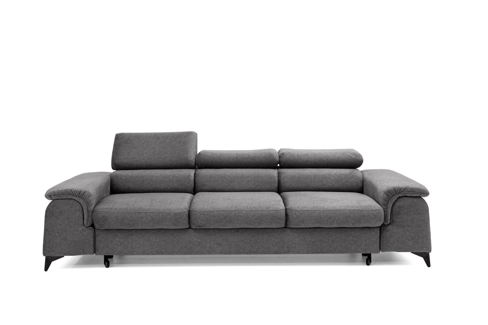 3-SITZER-SOFA PLAZA mit Schlaffunktion 127x195 Velours Grau - Schwarz/Grau, Holz/Textil (260/90/100cm) - Muffo