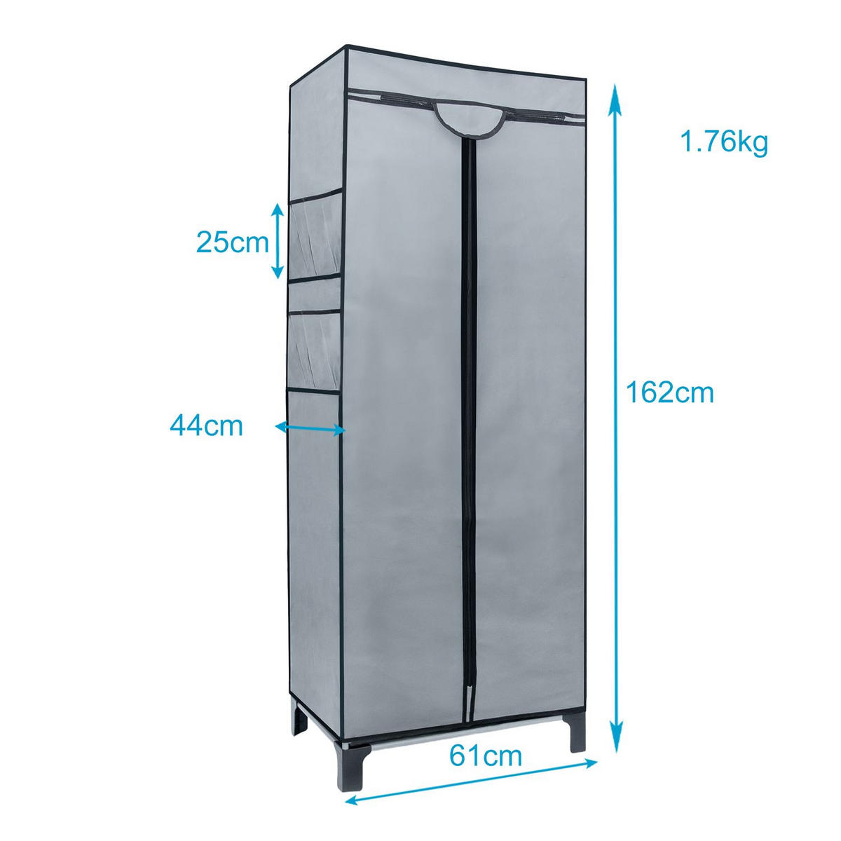 FALTSCHRANK 68 x 45 x 175 cm mit Kleiderstange - Grau, Metall (45/175/68cm) - Intirilife