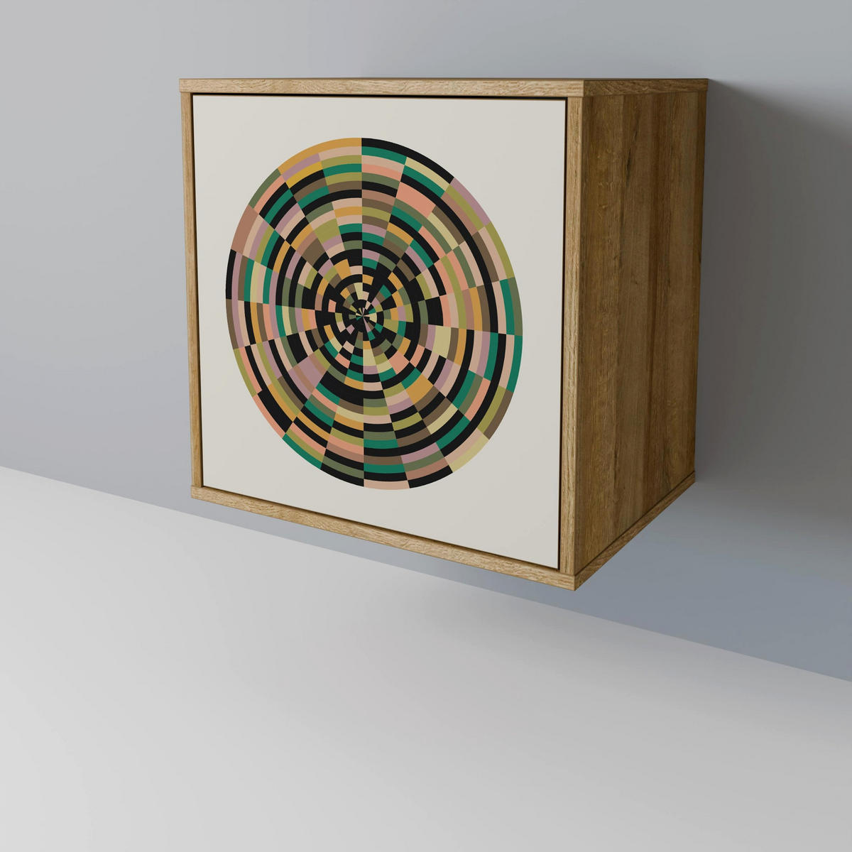 SIDEBOARD GREEN CIRCLES, Eichefarben, 57,5x42x72,5 cm, Schwarze Metallfüße - Eichefarben/Multicolor, Holzwerkstoff/Metall (57.5/72.5/42cm) - SpaceRebels