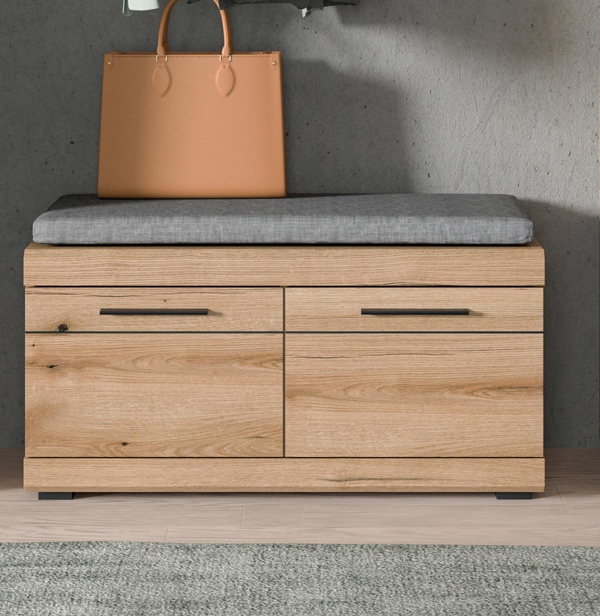 GARDEROBENBANK Evoke Eiche 90 cm, Schuhbank mit Stauraum - Eichefarben/Schwarz, Holzwerkstoff/Kunststoff (90/44/40cm) - Inn.Furn