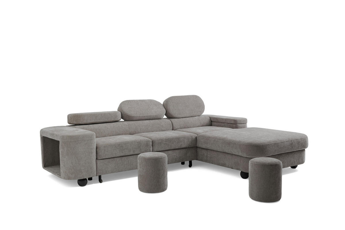 ECKSOFA LOVE L Rechts mit Schlaffunktion 124x210 Chenille Grau - Schwarz/Grau, Holz/Textil (205/284cm) - Muffo
