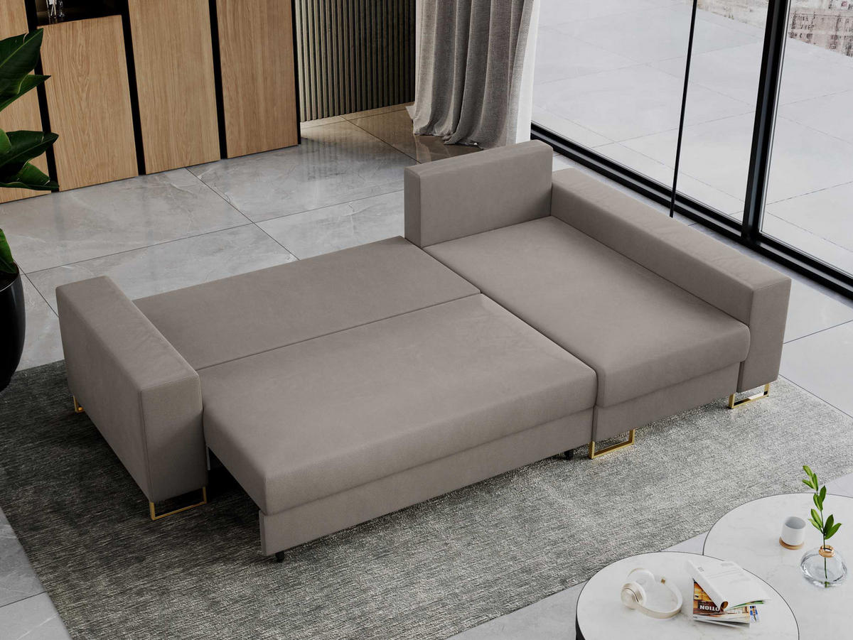 ECKSOFA Dorian Velvet Hellbraun - Hellbraun/Goldfarben, Textil/Metall (242/138cm) - MKS