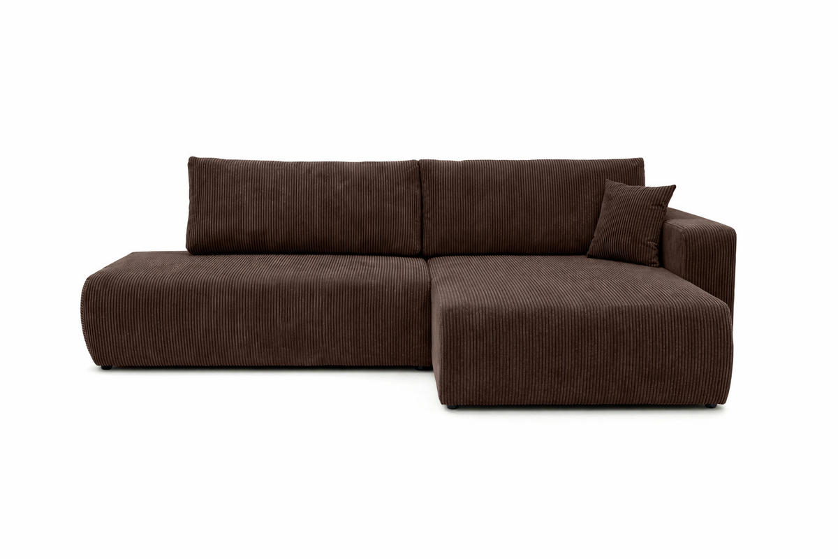 ECKSOFA Mit Schlaffunktion Und Bettkasten, Cordstoff Poso, Braun, Rechts, OPEN XL - Braun, Holz (262/145cm) - Kaiser Möbel