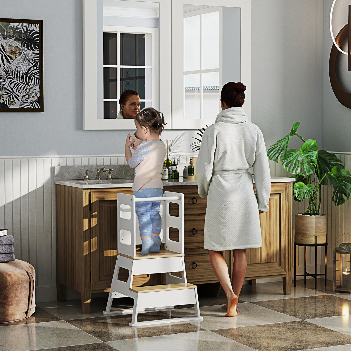 LERNTURM DE-17253 mit Tafel & trapezförmiger Sicherheitsstruktur Weiß - Weiß, Naturmaterialien (52.5/87.5/55cm) - ComfortXL
