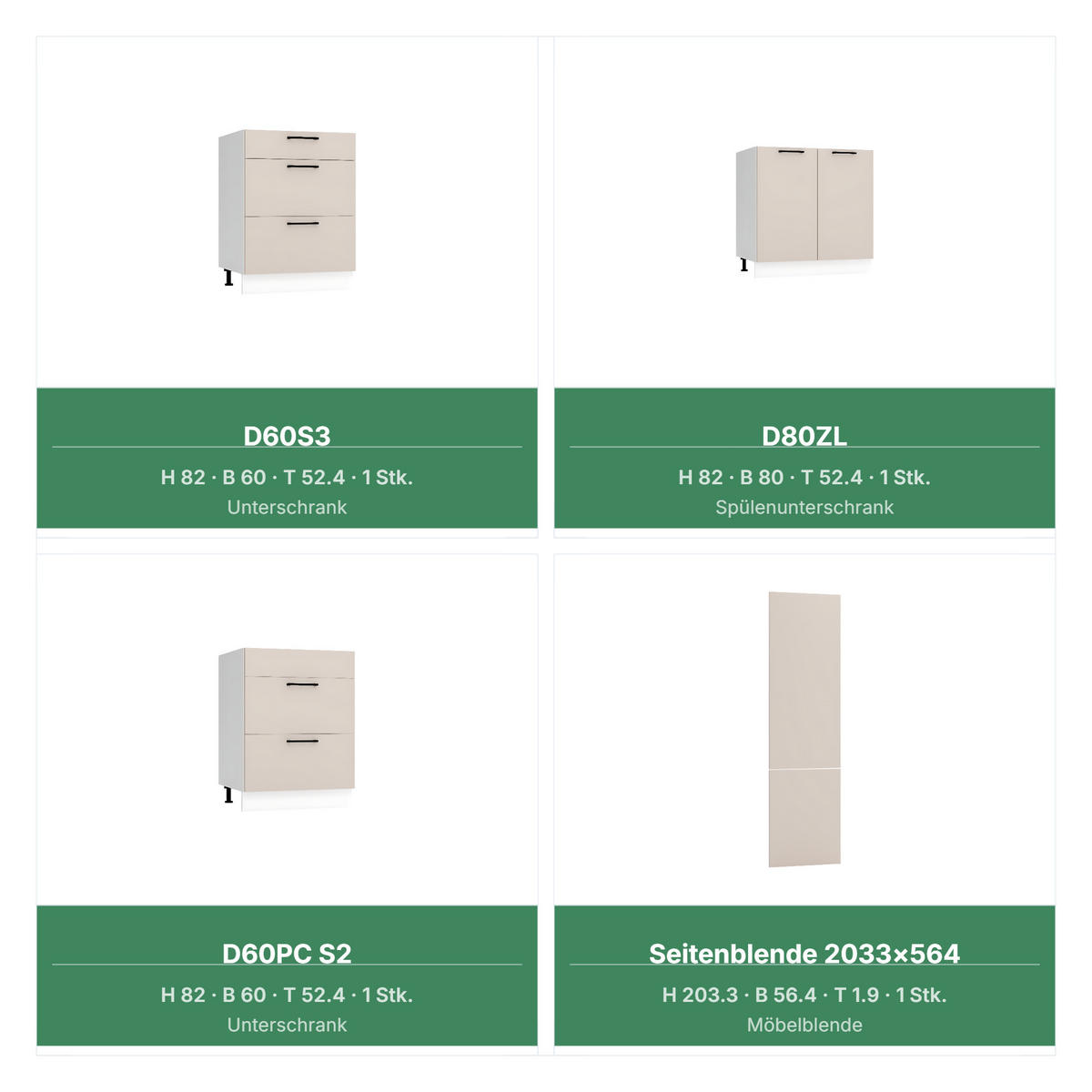 KÜCHENZEILE KS25-G380 - Kendro & Morvex - Stilvolle Lösung für jede Küche - Beige, Holz (380/213.3/56cm) - ROYAL24_MARKT