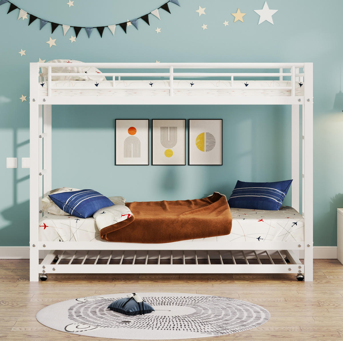 ETAGENBETT 90/200 cm in Weiß aus Metall mit Ausziehbett und hohem Sicherheitsgeländer - Weiß, Metall (90/200cm) - OKMYHOME