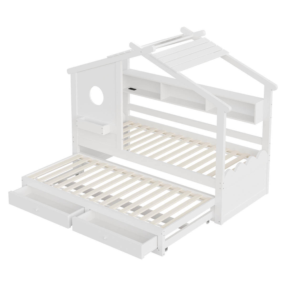 KINDERBETT 90x200 cm Rollbett LED weiß - Weiß, Holz (90/200cm) - LEBENLANG