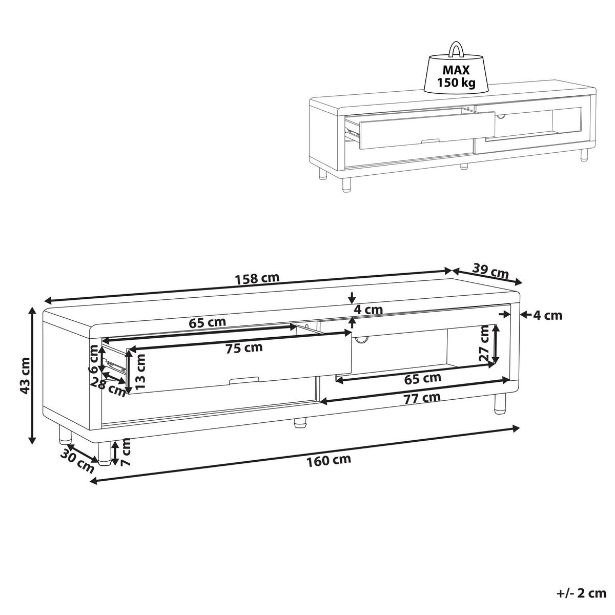 TV-MÖBEL Weiß PEMBORKE 39/158/43 cm - Weiß, Holzwerkstoff (158/43/39cm) - Beliani