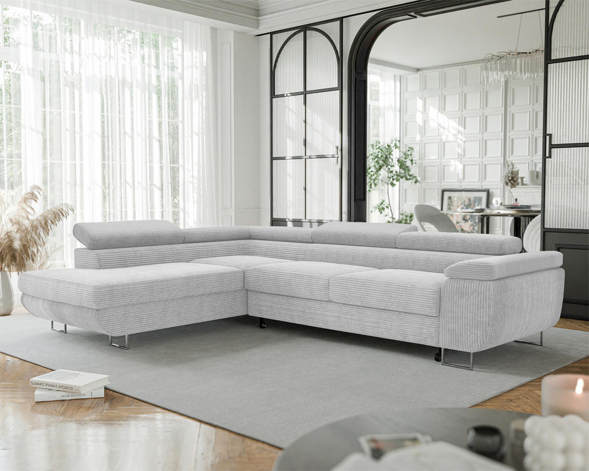 ECKSOFA ANTON mit Schlaffunktion und Bettkasten Hellgrau - Hellgrau, Holzwerkstoff/Kunststoff (274/203cm) - Idohome