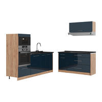 KÜCHENZEILE Fame-Line, Dunkelblau Hochglanz/Goldkraft Eiche, 340 cm, AP Anthrazit - Honigeiche/Dunkelblau, Holzwerkstoff (340/153.6/60cm) - Vicco