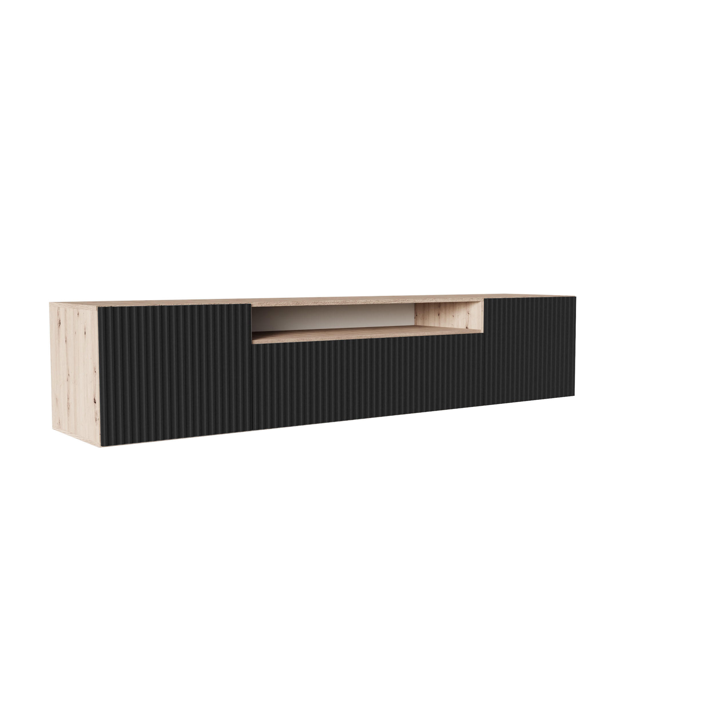 LOWBOARD Noa, Hängender TV-Schrank mit Push-to-Open System, eiche Artisan+schwarz - Schwarz/Eiche Artisan, Holzwerkstoff (200/41/40cm) - AN-Moebel 4u