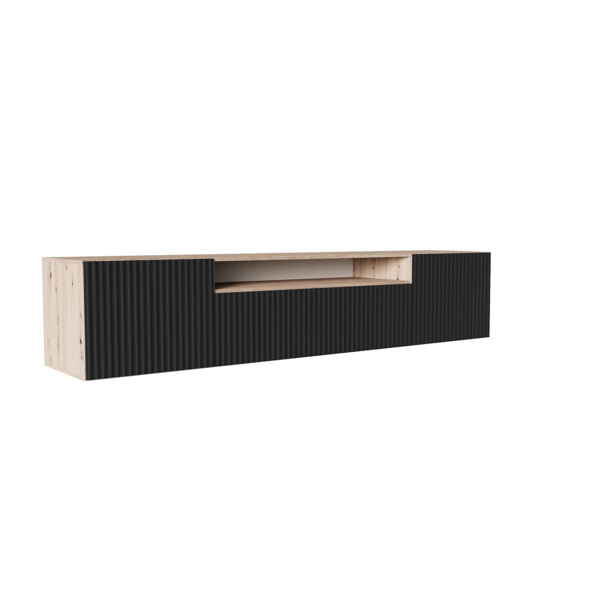 LOWBOARD Noa, Hängender TV-Schrank mit Push-to-Open System, eiche Artisan+schwarz - Schwarz/Eiche Artisan, Holzwerkstoff (200/41/40cm) - AN-Moebel 4u
